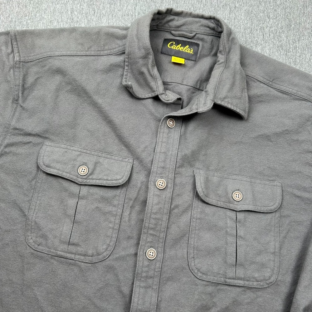 Cabelas Heavyweight Flannel Long Sleeve Shirt Mens XL Tall Gray Pockets